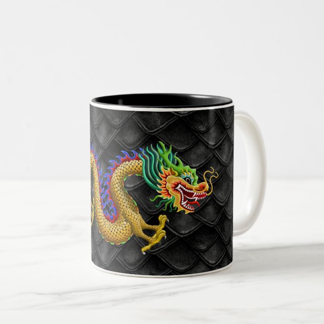 Tasse 2 Couleurs Dragon d'or sur les échelles foncées (Devant droit)