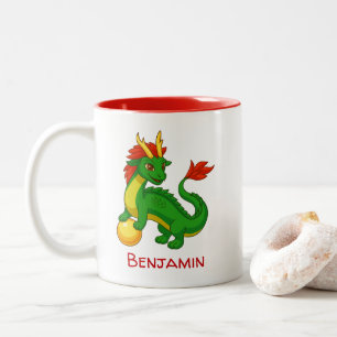 Tasse 2 Couleurs Dragon Vert Chinois Nom Personnalisé