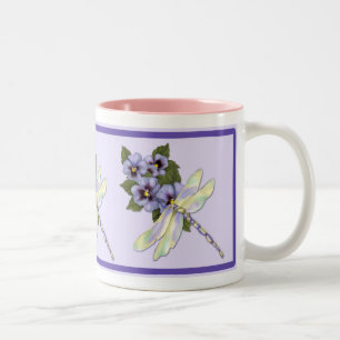 Tasse 2 Couleurs Dragonfly et Pansies