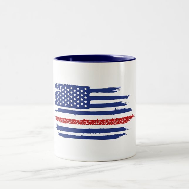 Tasse 2 Couleurs Drapeau américain à vélo (Centre)