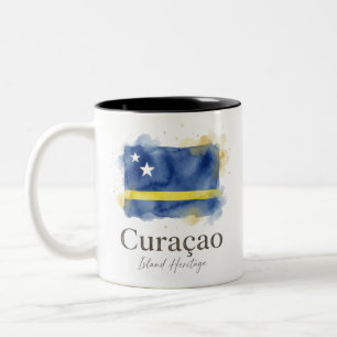 Tasse 2 Couleurs Drapeau aquarelle de Curaçao Patrimoine caribéen