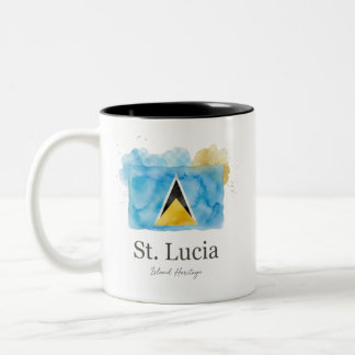 Tasse 2 Couleurs Drapeau aquarelle de Sainte-Lucie | Patrimoine des