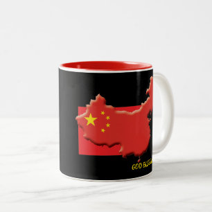 Tasse 2 Couleurs DRAPEAU CHINOIS Dieu béni Écriture Customisée NOIR