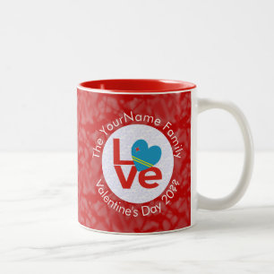 Tasse 2 Couleurs Drapeau d'Aruba Lettres rouges AMOUR blanc sur rou