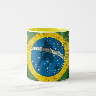 Tasse 2 Couleurs Drapeau grunge du Brésil pour des Brésiliens dan