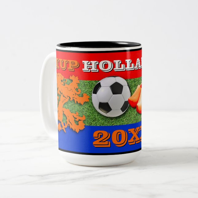 Tasse 2 Couleurs Drapeau Hollandais Personnalisé Orange Lion Soccer (Devant gauche)