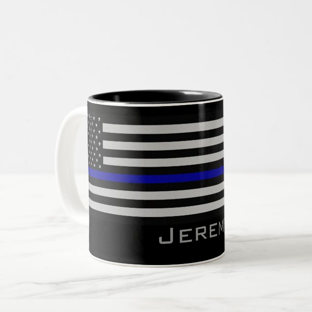 Tasse 2 Couleurs Drapeau mince nommé personnalisé de Blue Line (Devant gauche)