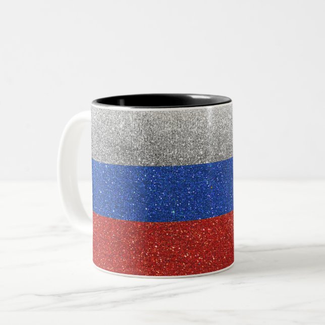 Tasse 2 Couleurs Drapeau russe Russie Parties scintillant Accueil B (Devant gauche)