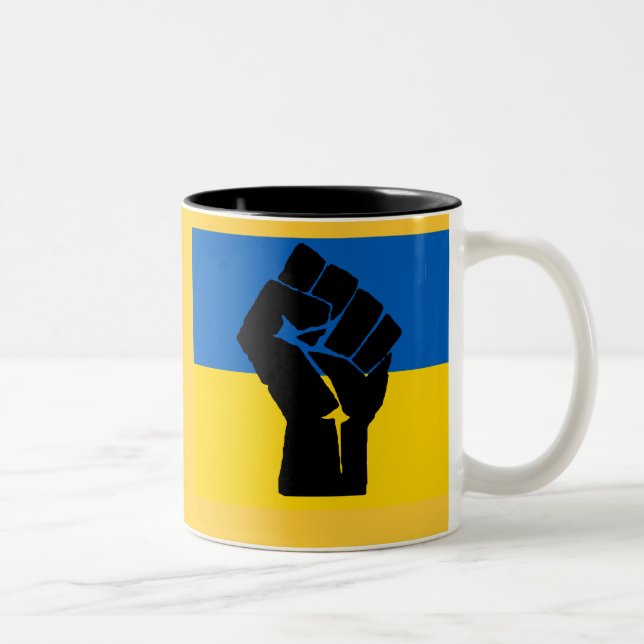 Tasse 2 Couleurs Drapeau ukrainien avec le poing noir (Droit)