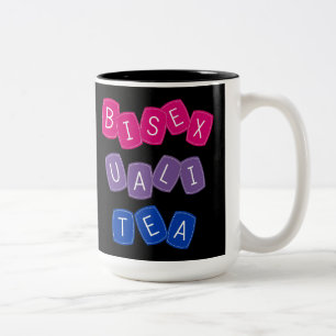 Tasse 2 Couleurs Drôle Bisexuel couleurs LGBTQ "Bisex-uali-tea"