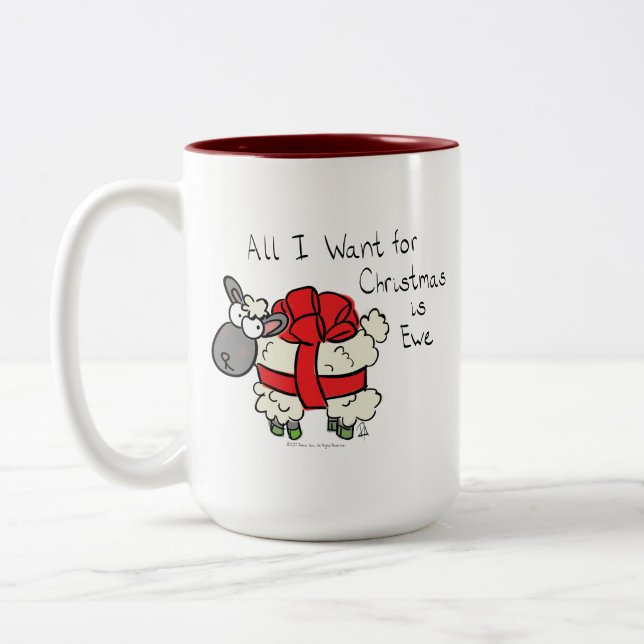 Tasse 2 Couleurs Drôle Caricature de mouton de Noël (Gauche)