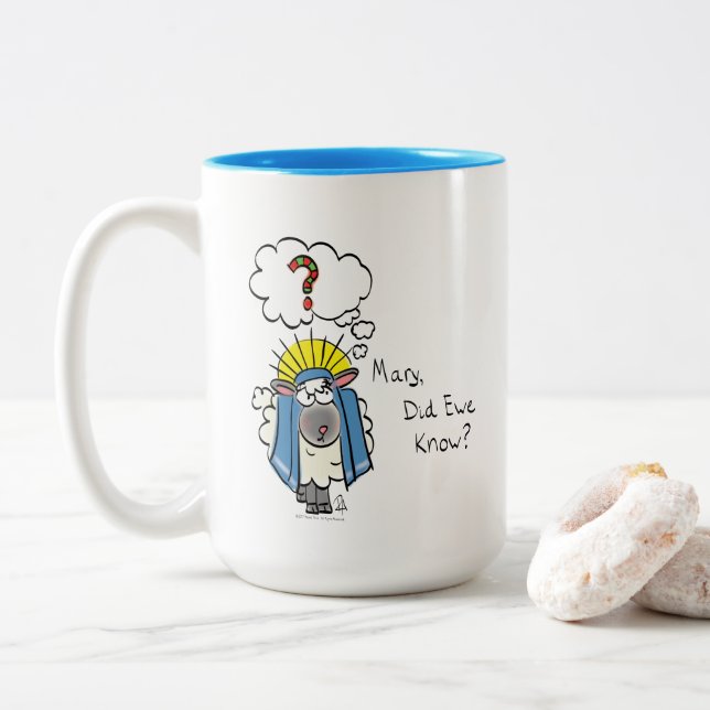 Tasse 2 Couleurs Drôle Christian Noël mignon Mouton Dessin (Avec donut)