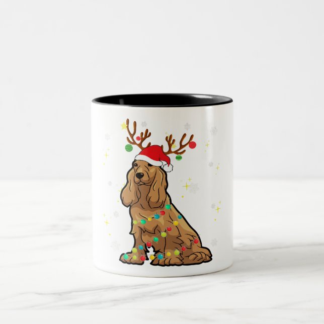Tasse 2 Couleurs Drôle Cocker Spaniel Reindeer Chien de Noël (Centre)