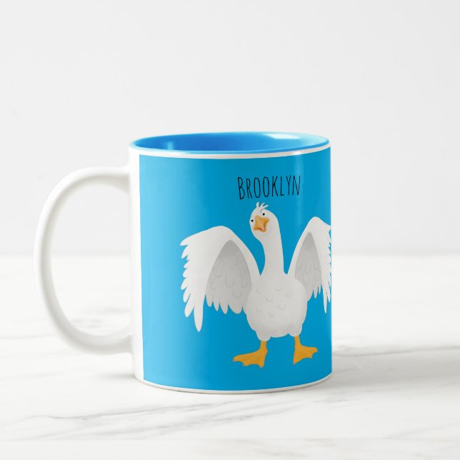Tasse 2 Couleurs Drôle curieuse dessin animé d'oie domestique (Gauche)