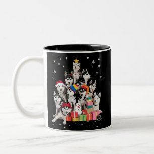 Tasse 2 Couleurs Drôle de Noël en arbre de Sibérien Husky Amoureux 