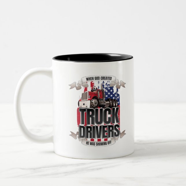 Tasse 2 Couleurs Drôle Dieu Créé Conducteurs de Camion Drapeau Amér (Gauche)