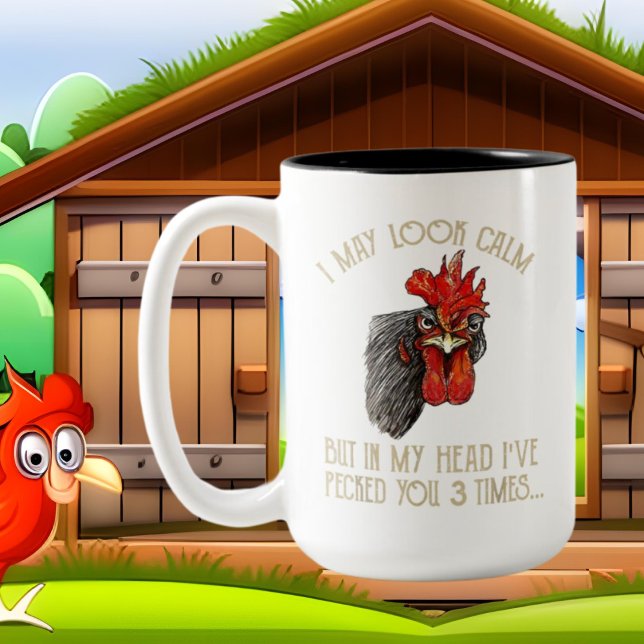 Tasse 2 Couleurs drôle dingue poule dame ajouter du texte (Créateur téléchargé)
