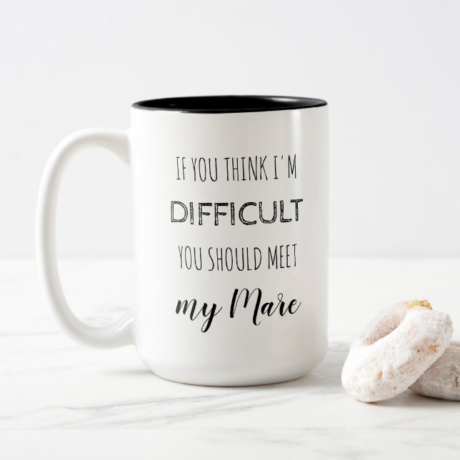 Tasse 2 Couleurs Drôle Equestre cavalier Difficulté Mare (Avec donut)