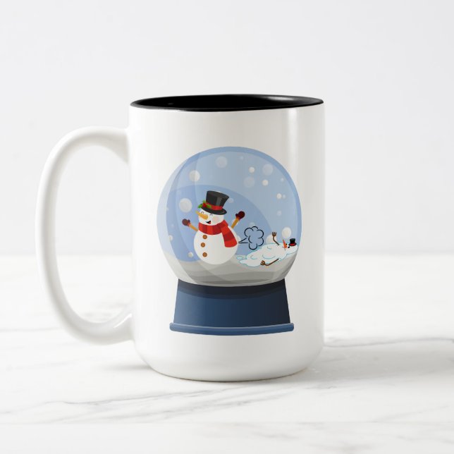 Tasse 2 Couleurs Drôle Farny Snowmen Snowglobe (Gauche)