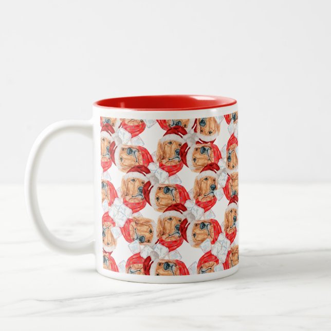Tasse 2 Couleurs Drôle Golden Retriever Face Motif de Noël (Gauche)
