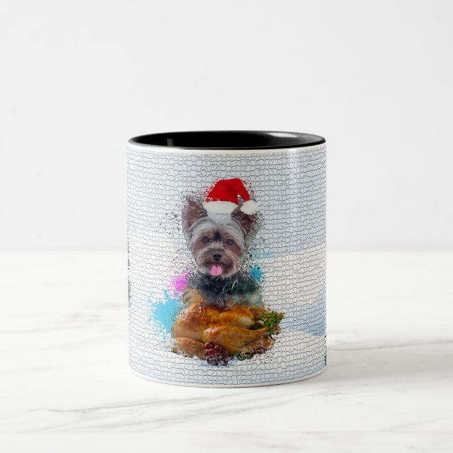 Tasse 2 Couleurs Drôle, mignon Yorkie Chien Noël (Centre)