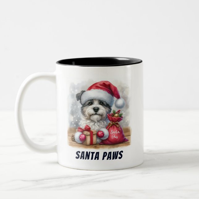 Tasse 2 Couleurs Drôle Père Noël Pws mignon chien (Gauche)