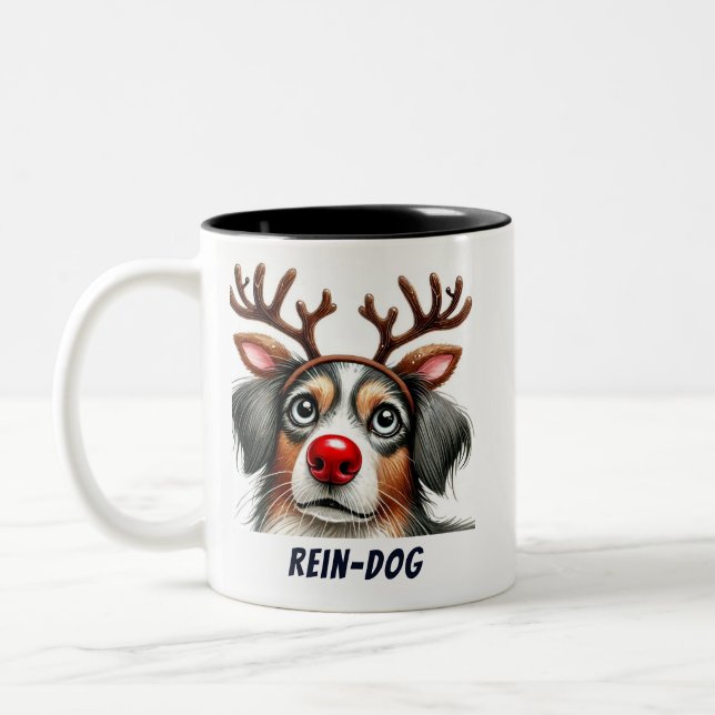 Tasse 2 Couleurs Drôle Père Noël Rein-Dog (Gauche)