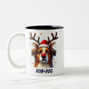 Tasse 2 Couleurs Drôle Père Noël Rein Dog Nez rouge