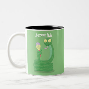 Tasse 2 Couleurs Drôle serpent vert avec caricature maraca