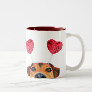 Tasse 2 Couleurs Drôle Valentine's Day Chien mignon Coeur Headband