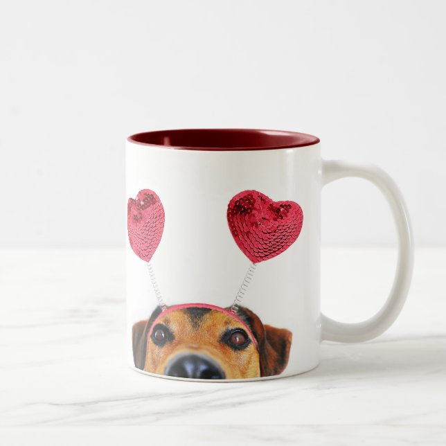 Tasse 2 Couleurs Drôle Valentine's Day Chien mignon Coeur Headband (Droit)