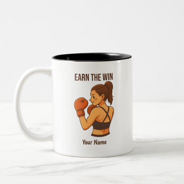 Tasse 2 Couleurs Earn The Win Boxing Girl Personalized Name  (Gauche)