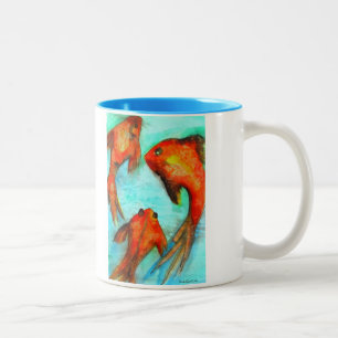 Tasse 2 Couleurs Eau de poisson rouge orange orientale art original