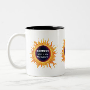Tasse 2 Couleurs Éclipse solaire totale Bold Watercolor 2026 Nom