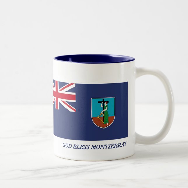 Tasse 2 Couleurs Écriture de DRAPEAU MONTSERRAT Customisée en blanc (Droit)