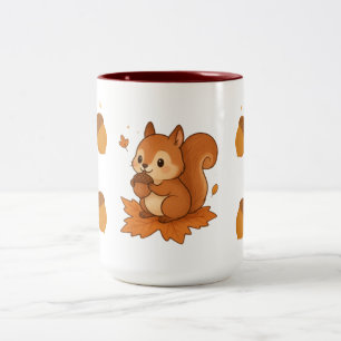 Tasse 2 Couleurs Écureuil mange du maïs avec des feuilles d'automne