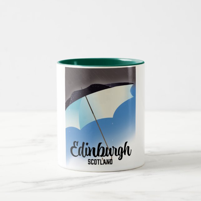 Tasse 2 Couleurs Edimbourg Ecosse poster de voyage parapluie (Centre)