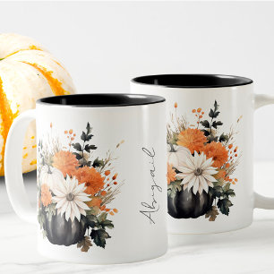 Tasse 2 Couleurs Editable Moderne Cute Girl Boho Citrouille Automne