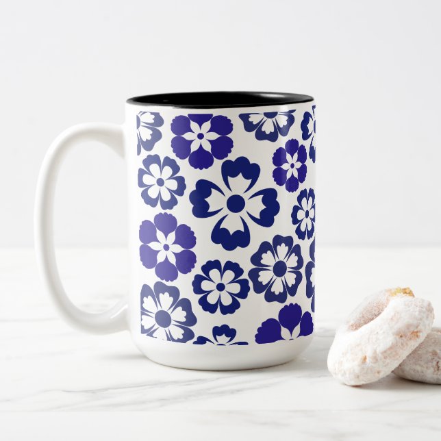 Tasse 2 Couleurs Élégance Blue Blossom (Avec donut)