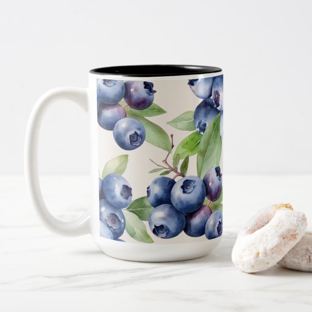 Tasse 2 Couleurs Elégance de bleuet d'aquarelle (Avec donut)