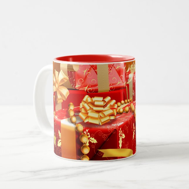 Tasse 2 Couleurs Élégant cadeau rouge et or brillant (Devant gauche)