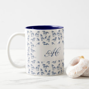 Tasse 2 Couleurs Élégant Cheval Bleu Monogramme Cadeaux Initiaux