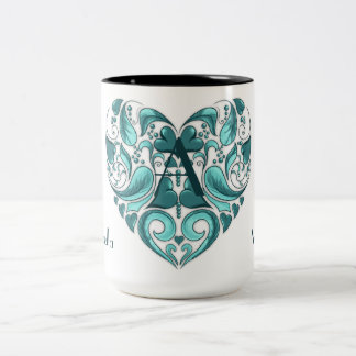 Tasse 2 Couleurs Elégant coeur girly turquoise avec votre texte