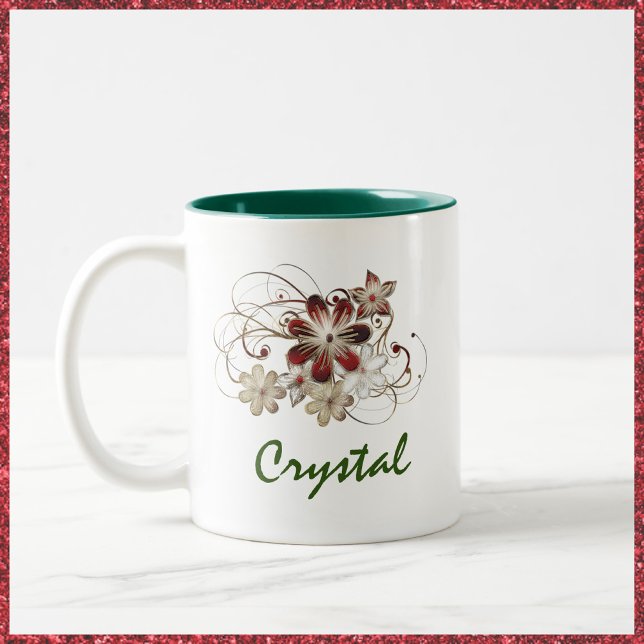 Tasse 2 Couleurs Élégant floral rouge et vert (Créateur téléchargé)
