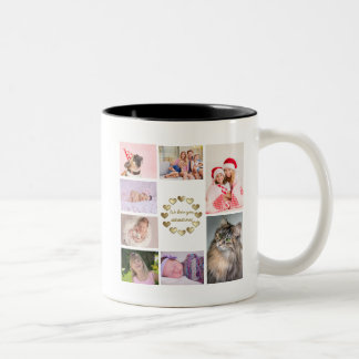 Tasse 2 Couleurs Elegant Gold Family Photo Collage Fête des Mères