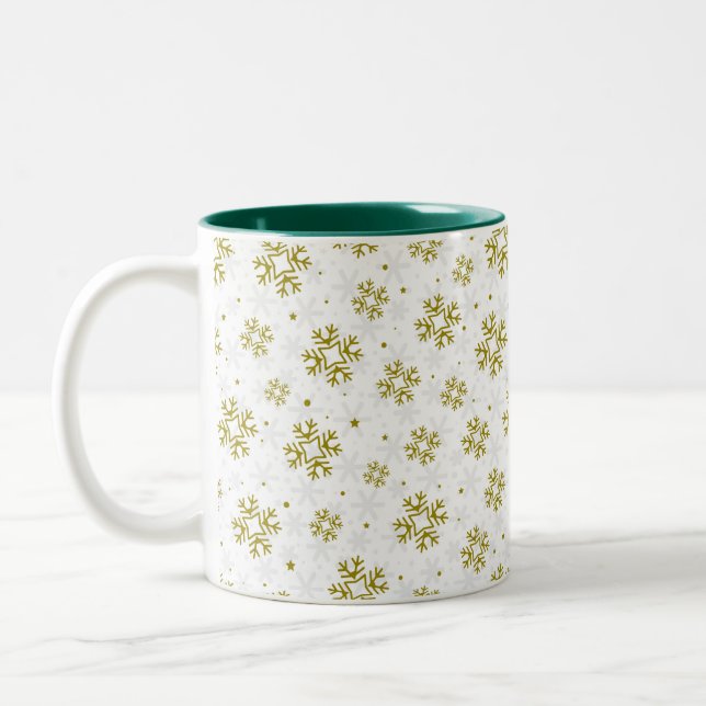 Tasse 2 Couleurs Elegant Gold Snowflake Winter Pattern (Gauche)