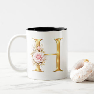 Tasse 2 Couleurs Elegant Letter H Floral Monogram