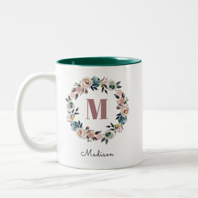 Tasse 2 Couleurs Elégant Moderne Personnalisé Monogramme Nom Dames (Gauche)