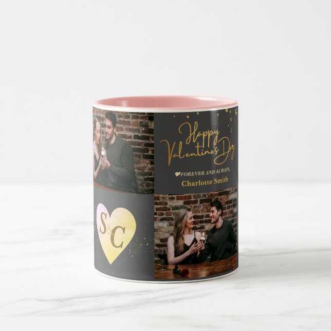 Tasse 2 Couleurs Élégant Monogram Love valentine's day couple photo (Centre)