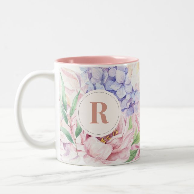 Tasse 2 Couleurs Élégant Monogramme Floral (Gauche)